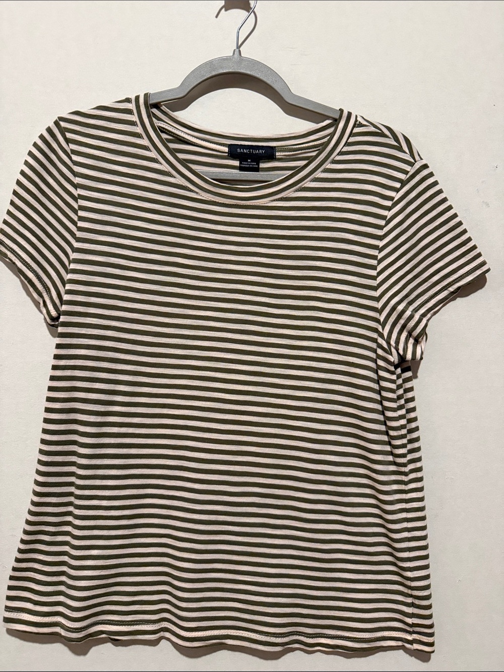 Sanctuary Olive & Pale Pink Striped Crewneck Tee